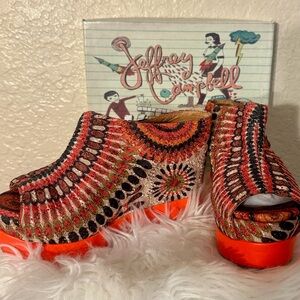 Jeffrey Campbell Orange and Multicolor Platform Mules Size 8